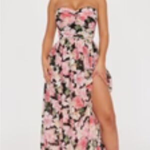 Fashion Nova Pink Floral Strapless Dress